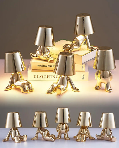 Anyhouz Hotel Lightning Lamp Rechargeable Gold Little Man Walking Position Table Lamps Touch Switch Decoration Led Night Light-Table Lamps-PEROZ Accessories