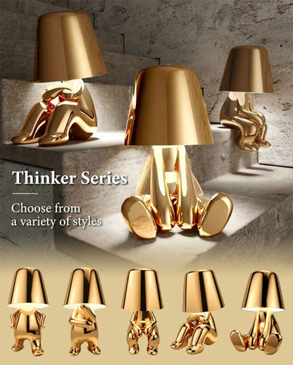 Anyhouz Hotel Lightning Lamp Rechargeable Gold Little Man Laying on Side Position Table Lamps Touch Switch Decoration Led Night Light-Table Lamps-PEROZ Accessories