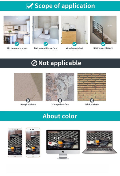 Anyhouz Wallpaper Black Charcoal 24 Pcs Waterproof Self Adhesive Removable 3D DIY Modern Marble Tile Wall Sticker Home Decor-Wall Paper-PEROZ Accessories