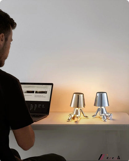 Anyhouz Hotel Lightning Lamp Rechargeable Gold Little Man Laying on Side Position Table Lamps Touch Switch Decoration Led Night Light-Table Lamps-PEROZ Accessories