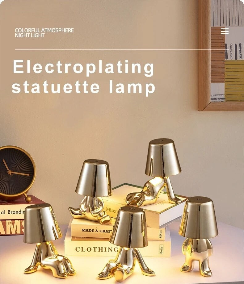 Anyhouz Hotel Lightning Lamp Rechargeable Gold Little Man Thinking Position Table Lamps Touch Switch Decoration Led Night Light-Table Lamps-PEROZ Accessories