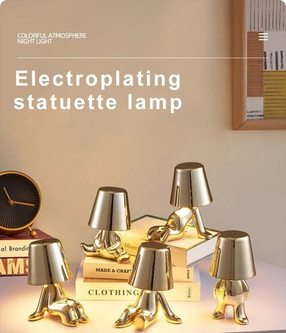 Anyhouz Hotel Lightning Lamp Rechargeable Gold Little Man Thinking Position Table Lamps Touch Switch Decoration Led Night Light-Table Lamps-PEROZ Accessories