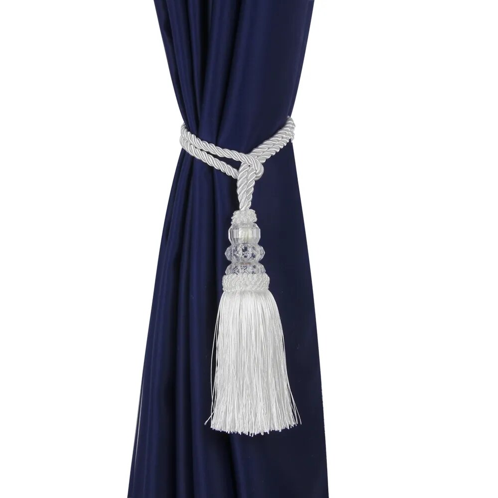 Anyhouz Curtain Tie White Tassel Braid Curtain Ropes Holder Tiebacks Room Accessories Hanging Rope Curtains Decoration-Curtain Tie-PEROZ Accessories