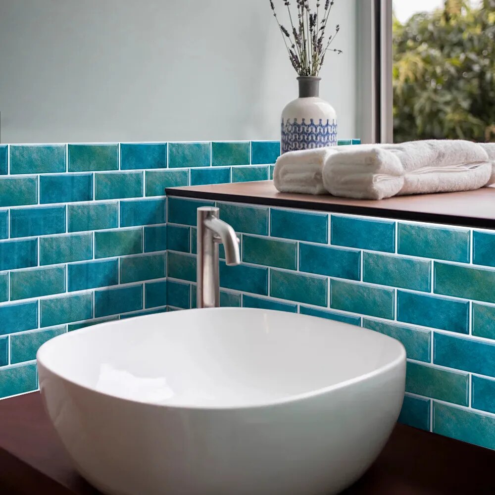 Anyhouz Wallpaper Teal Blue 12 Pcs Waterproof Self Adhesive Removable 3D DIY Modern Marble Tile Wall Sticker Home Decor-Wallpaper-PEROZ Accessories