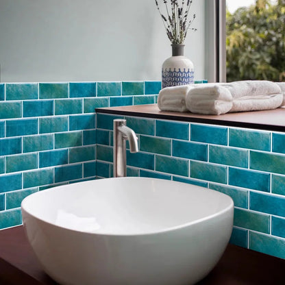 Anyhouz Wallpaper Teal Blue 12 Pcs Waterproof Self Adhesive Removable 3D DIY Modern Marble Tile Wall Sticker Home Decor-Wallpaper-PEROZ Accessories