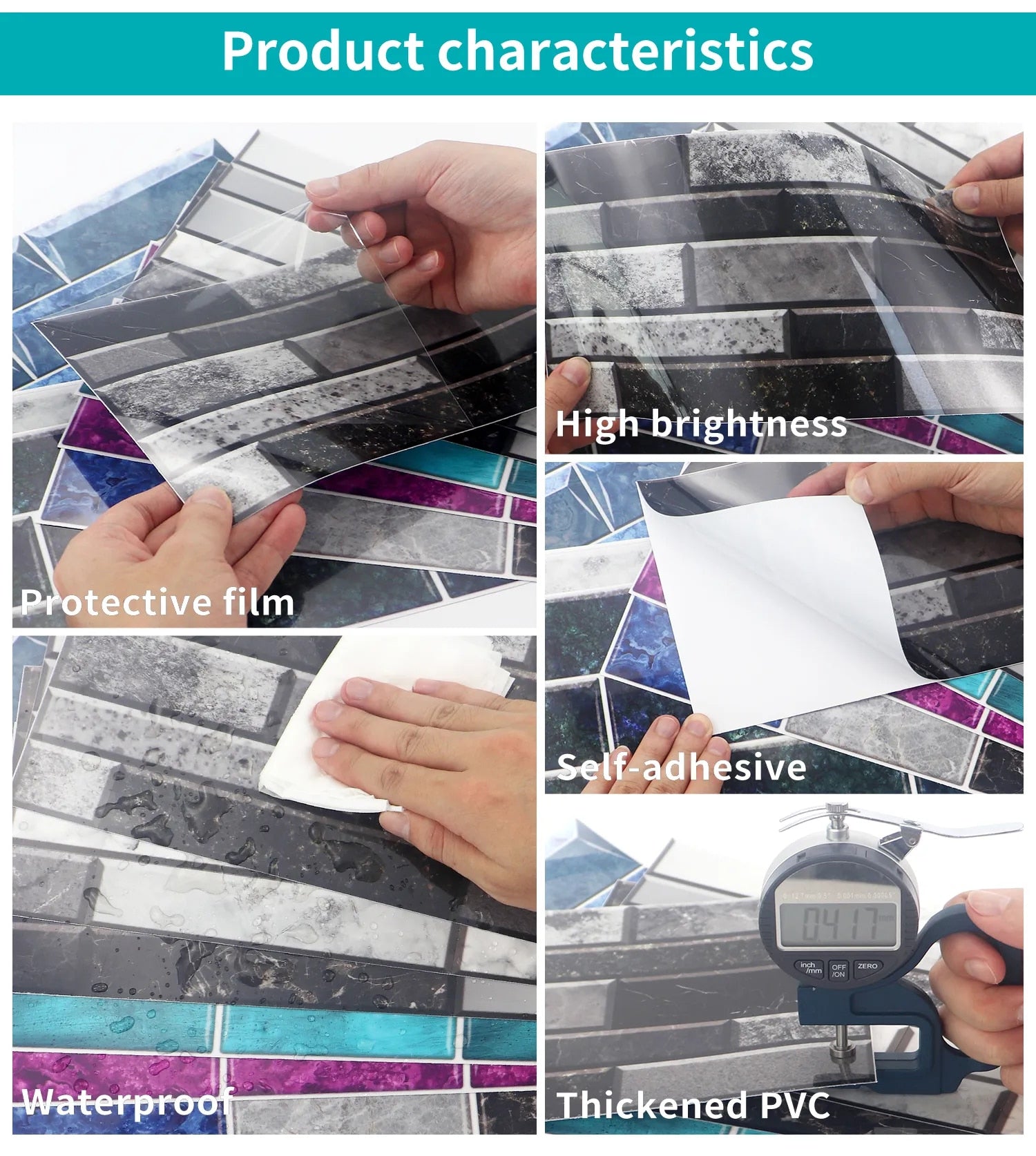 Anyhouz Wallpaper Black Charcoal 24 Pcs Waterproof Self Adhesive Removable 3D DIY Modern Marble Tile Wall Sticker Home Decor-Wall Paper-PEROZ Accessories