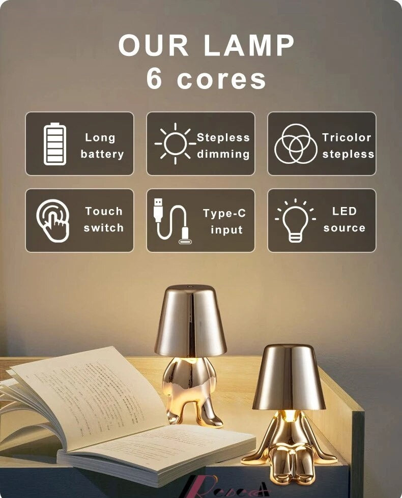 Anyhouz Hotel Lightning Lamp Rechargeable Gold Little Man Walking Position Table Lamps Touch Switch Decoration Led Night Light-Table Lamps-PEROZ Accessories