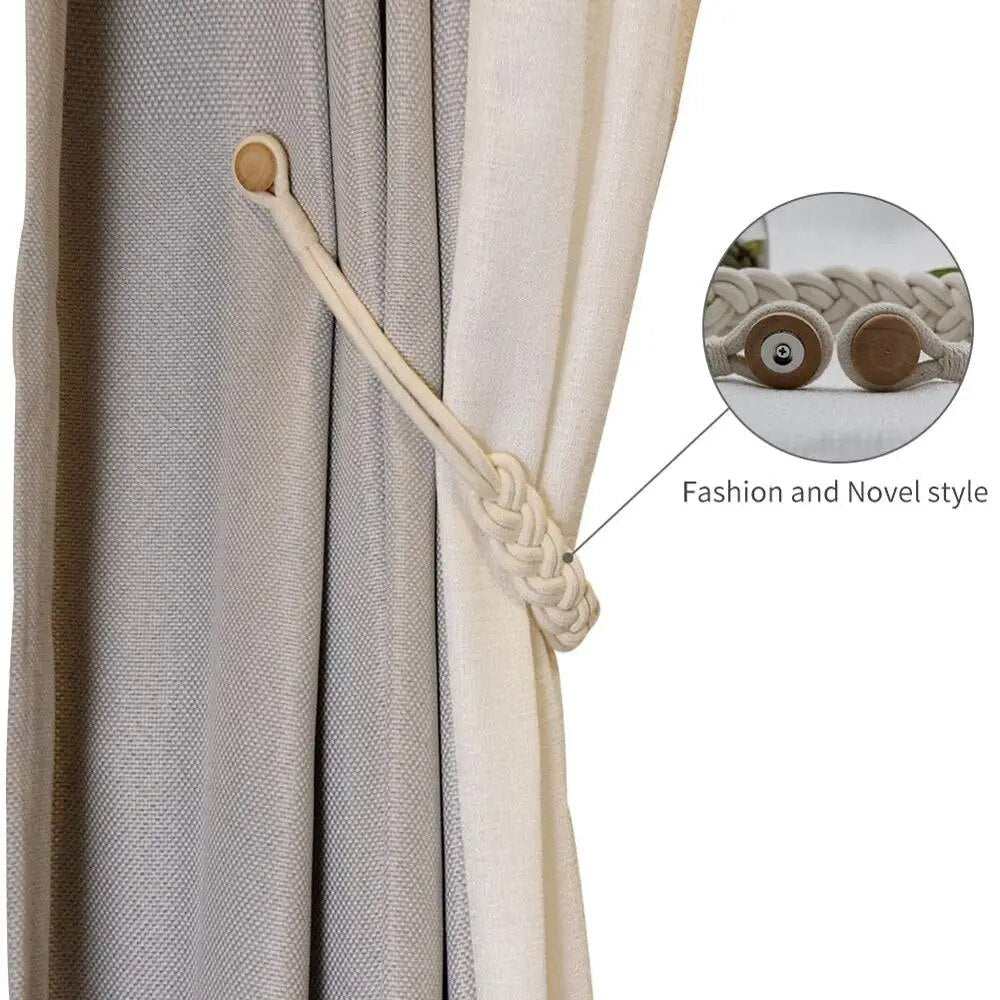 Anyhouz Curtain Tie Silver Grey Holder Cilp Handwork White Woven Cotton Magnet Curtain Tieback Buckle Accessories-Curtain Tie-PEROZ Accessories