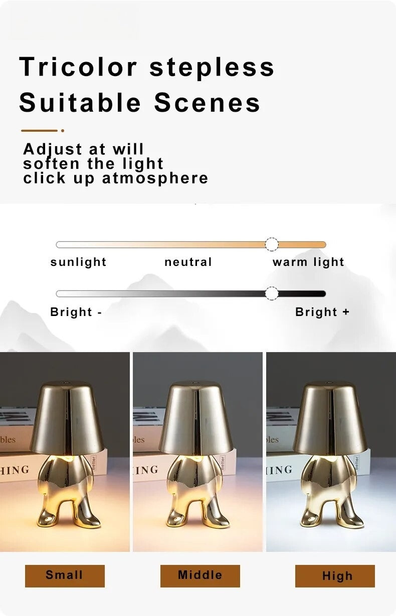 Anyhouz Hotel Lightning Lamp Rechargeable Gold Little Man Sitting Position Table Lamps Touch Switch Decoration Led Night Light-Table Lamps-PEROZ Accessories
