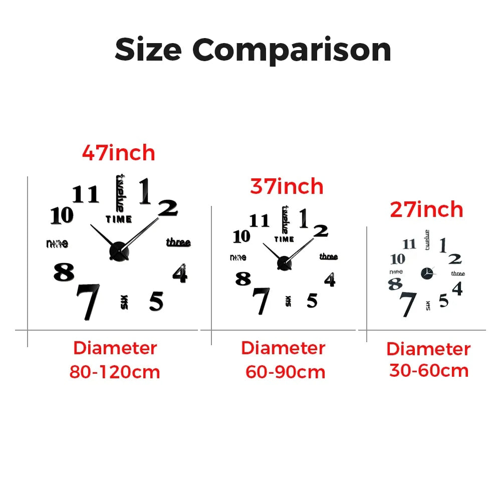 Anyhouz Wall Clock Black Design I 27 Inch 3D Diy Mirror Wall Clock Acrylic Sticker Fashion Quartz Clocks Watch Home Decoration-Wall Clocks-PEROZ Accessories