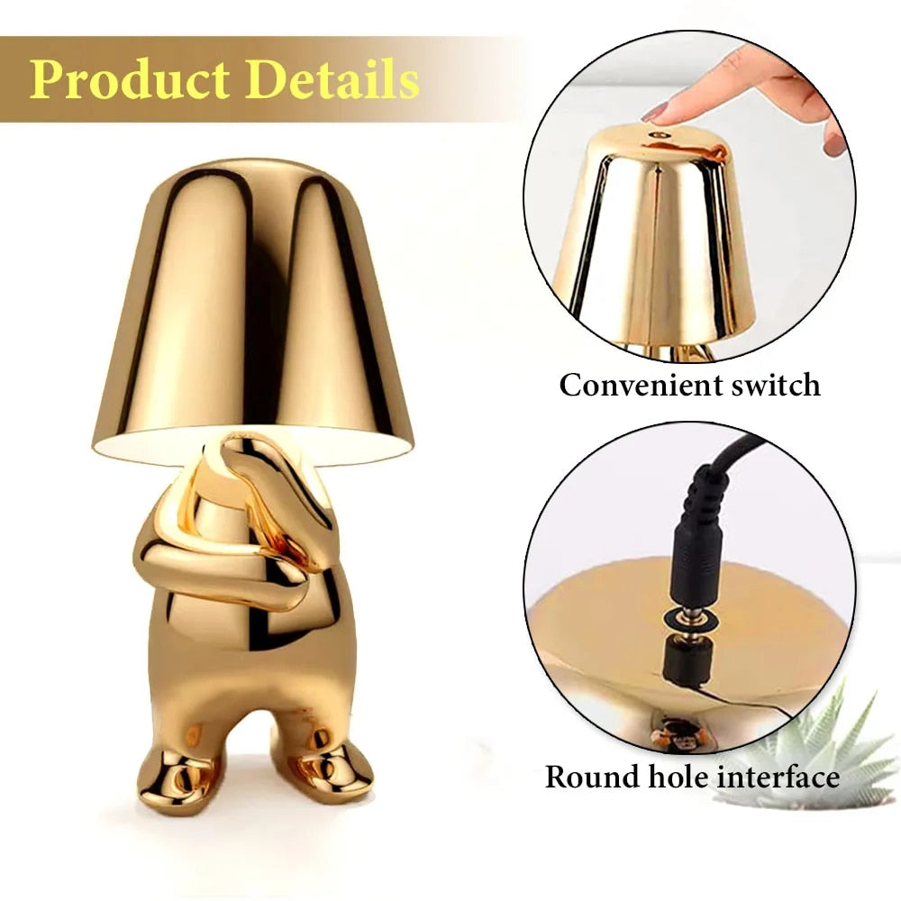 Anyhouz Hotel Lightning Lamp Rechargeable Silver Little Man Sitting Position Table Lamps Touch Switch Decoration Led Night Light-Table Lamps-PEROZ Accessories