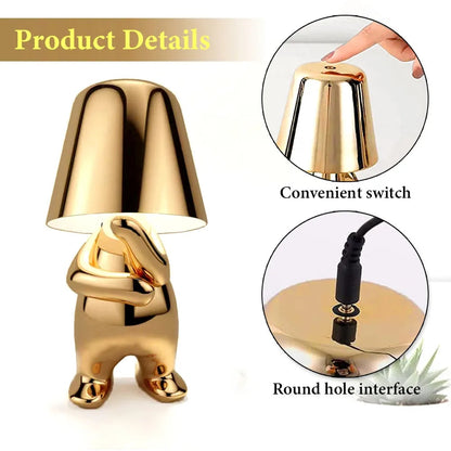 Anyhouz Hotel Lightning Lamp Rechargeable Silver Little Man Sitting Position Table Lamps Touch Switch Decoration Led Night Light-Table Lamps-PEROZ Accessories