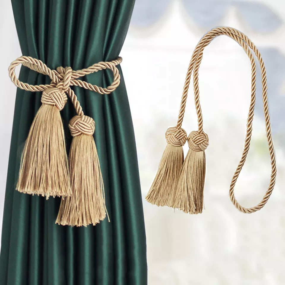 Anyhouz Curtain Tie Gold Tassel Braid Curtain Ropes Holder Tiebacks Room Accessories Hanging Rope Curtains Decoration-Curtain Tie-PEROZ Accessories