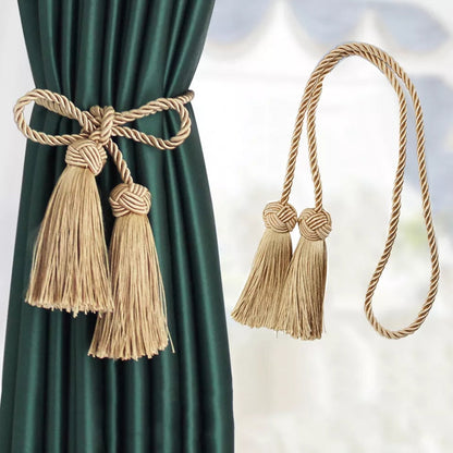Anyhouz Curtain Tie Gold Tassel Braid Curtain Ropes Holder Tiebacks Room Accessories Hanging Rope Curtains Decoration-Curtain Tie-PEROZ Accessories