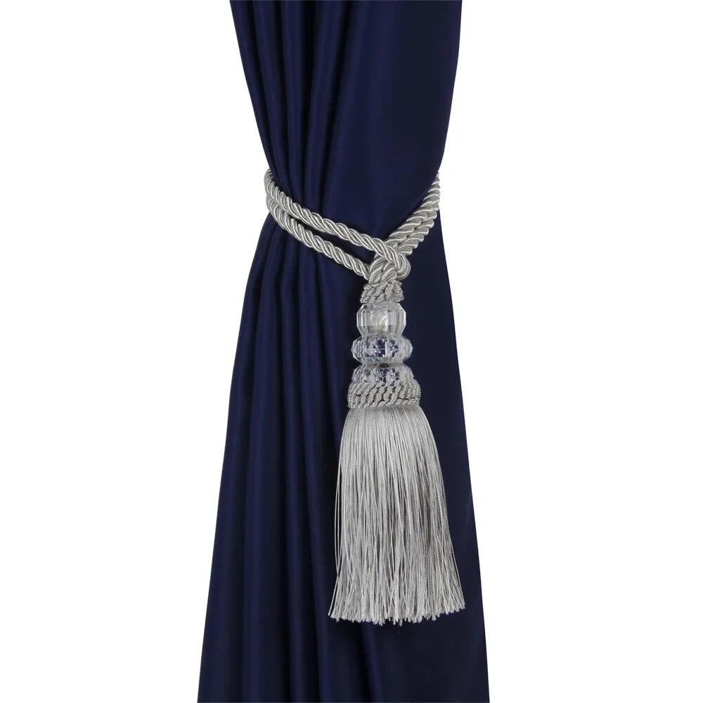 Anyhouz Curtain Tie Silver Tassel Braid Curtain Ropes Holder Tiebacks Room Accessories Hanging Rope Curtains Decoration-Curtain Tie-PEROZ Accessories