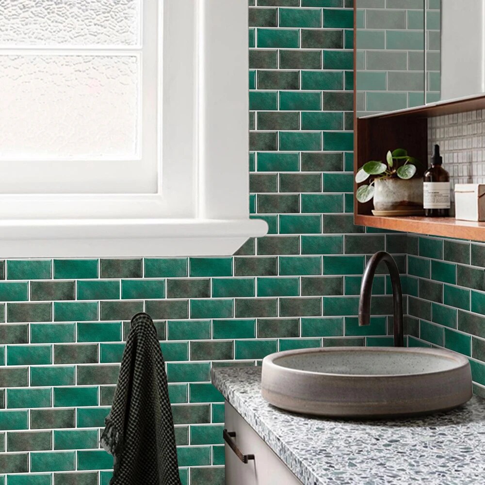 Anyhouz Wallpaper Teal Blue 12 Pcs Waterproof Self Adhesive Removable 3D DIY Modern Marble Tile Wall Sticker Home Decor-Wallpaper-PEROZ Accessories