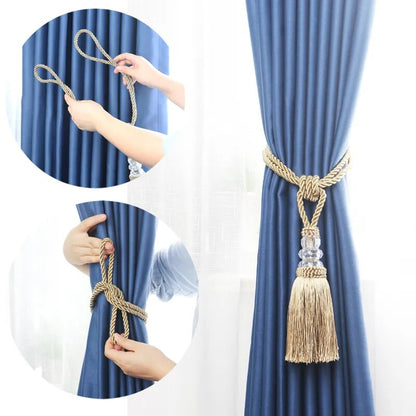 Anyhouz Curtain Tie Gold Tassel Braid Curtain Ropes Holder Tiebacks Room Accessories Hanging Rope Curtains Decoration-Curtain Tie-PEROZ Accessories