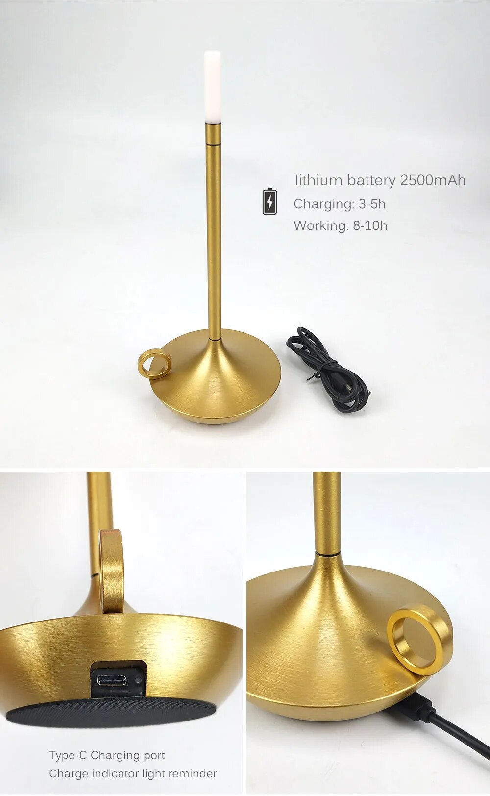 Anyhouz Hotel Lightning Lamp Bronze Led Bar Table lamp USB Rechargeable Office Restaurant Study Reading Desk Light-Table Lamps-PEROZ Accessories