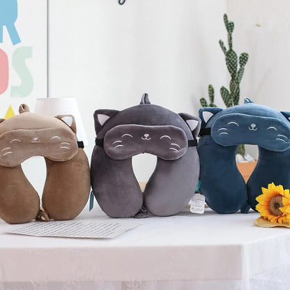 Anypack Neck Pillow Blue Cat Cartoon Memory Cotton U-shaped Soft Fluffy Comfortable Sleep Headrest-Neck Pillow-PEROZ Accessories