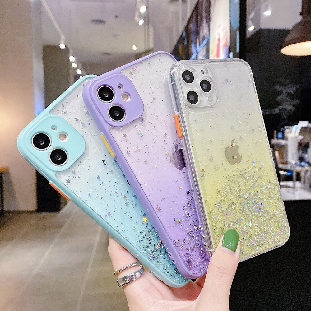 Anymob iPhone Case Purple Luxury Glitter Sequins Camera Protection Silicone For 13 11 12 Pro Max XR XS Max 7 8 Plus SE 2020-Mobile Phone Cases-PEROZ Accessories