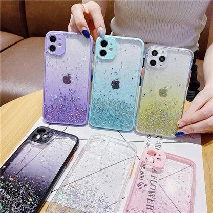 Anymob iPhone Case Purple Luxury Glitter Sequins Camera Protection Silicone For 13 11 12 Pro Max XR XS Max 7 8 Plus SE 2020-Mobile Phone Cases-PEROZ Accessories