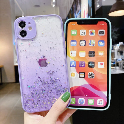 Anymob iPhone Case Purple Luxury Glitter Sequins Camera Protection Silicone For 13 11 12 Pro Max XR XS Max 7 8 Plus SE 2020-Mobile Phone Cases-PEROZ Accessories