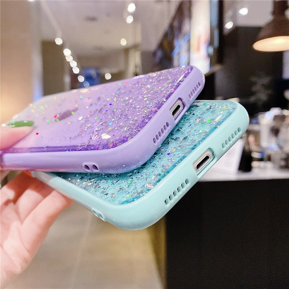 Anymob iPhone Case Purple Luxury Glitter Sequins Camera Protection Silicone For 13 11 12 Pro Max XR XS Max 7 8 Plus SE 2020-Mobile Phone Cases-PEROZ Accessories