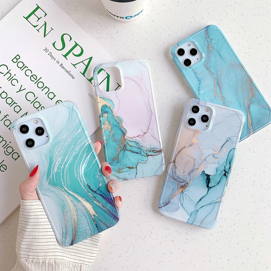 Anymob iPhone Case Baby Blue Marble Painting Pattern Soft Silicone Back Cover- Apple iPhone 11 Pro Max 7 8 Plus XS XR SE 2020-Mobile Phone Cases-PEROZ Accessories