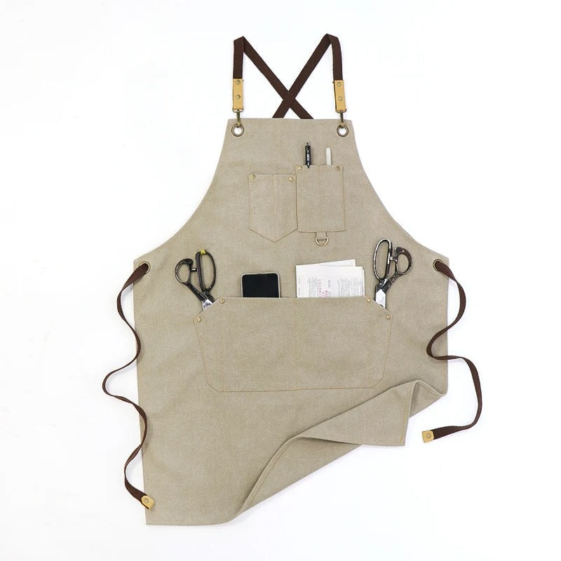 Anyhouz Work Apron 16 oz Grey Washed Thickening Canvas Tailor Workwear for Bartender Hairdresser Floral Barber Barista Apron-Aprons-PEROZ Accessories