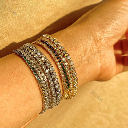 Anyco Bracelet Cubic Zircon Iced Out Bling Full Stones 925S Sterling Silver Women CZ Tennis Gold Bracelets-Bracelets-PEROZ Accessories