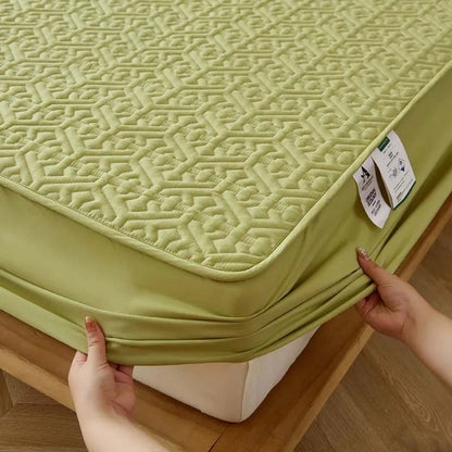 Anyhouz Mattress Cover Green 200x200cm Pure Cotton Soft Quilted Bed Sheet Anti-bacterial Protector Cover-Mattress Protectors-PEROZ Accessories