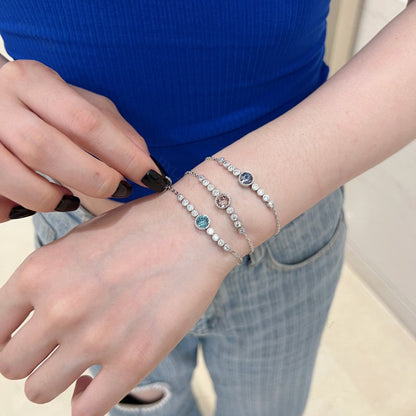 Anyco Bracelet 925 Sterling Silver Violet Pendant Charm Link Chain Austrian Crystal Jade Dainty Solitaire-Bracelets-PEROZ Accessories