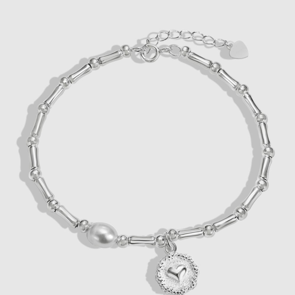 Anyco Bracelet Sterling Silver Rhodium Plated Bamboo Joint Chain Bead Circle Pendant Bracelets Women-Bracelets-PEROZ Accessories