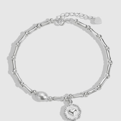 Anyco Bracelet Sterling Silver Rhodium Plated Bamboo Joint Chain Bead Circle Pendant Bracelets Women-Bracelets-PEROZ Accessories