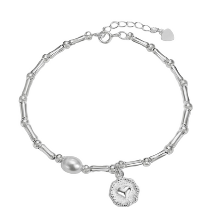 Anyco Bracelet Sterling Silver Rhodium Plated Bamboo Joint Chain Bead Circle Pendant Bracelets Women-Bracelets-PEROZ Accessories