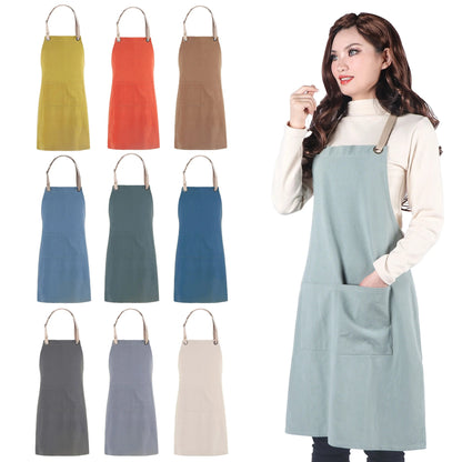Anyhouz Kitchen Apron Orange Cotton Linen Home Cleaning Garden Women Man Adjustable Neckband Dress Cafe Chef Cooking-Aprons-PEROZ Accessories