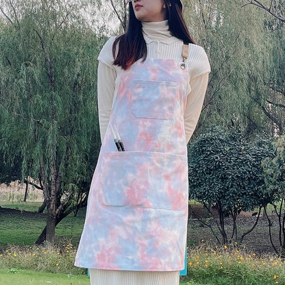 Anyhouz Kitchen Apron Green Creative Tie-dye Soft Cotton Unisex Flower Shop Cafe Restaurant Bookstore Waiter Household Cleaning Painting-Aprons-PEROZ Accessories