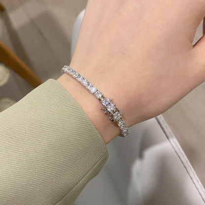 Anyco Bracelet Rhodium Plated 4mm Round 5A Cubic Zirconia Classic Tennis Bangle 925 Sterling Silver Bracelets for Women-Bracelets-PEROZ Accessories