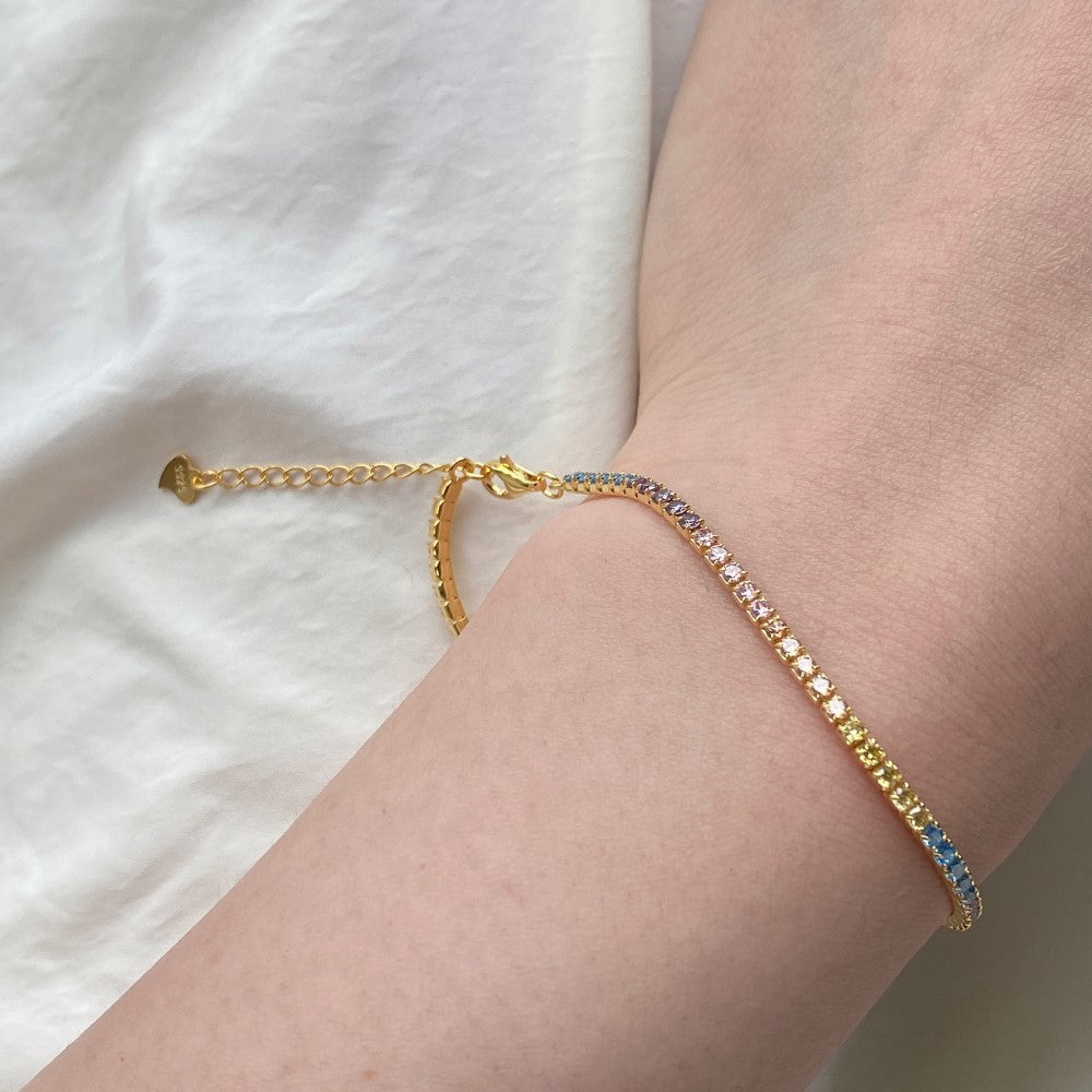 Anyco Bracelet Elegant Rainbow Color Cubic Zirconia Wholesale Fine Jewelry Bracelets Women Gold Platted Tennis Bracelet-Bracelets-PEROZ Accessories