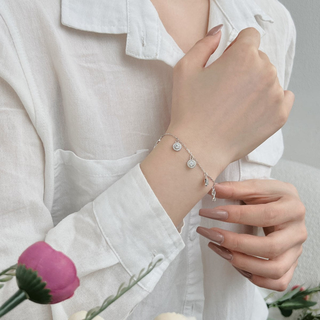 Anyco Bracelet Elegant Sparkle Cz Cubic Zirconia Bracelets Women Round Infinity 925 Silver Bracelet Chain Adjustable Jewelry-Bracelets-PEROZ Accessories