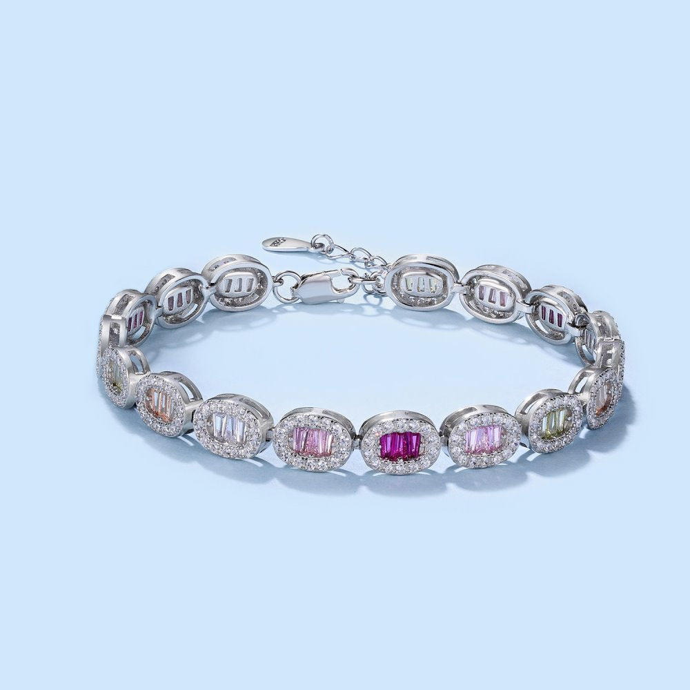 Anyco Bracelet Sparkling 925 Sterling Silver Bracelet Jewelry Set Cubic Zirconia Colorful Pink Stone Diamond Tennis Bracelets Women-Bracelets-PEROZ Accessories