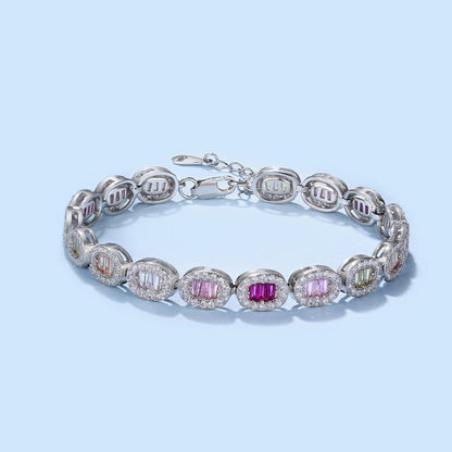 Anyco Bracelet Sparkling 925 Sterling Silver Bracelet Jewelry Set Cubic Zirconia Colorful Pink Stone Diamond Tennis Bracelets Women-Bracelets-PEROZ Accessories