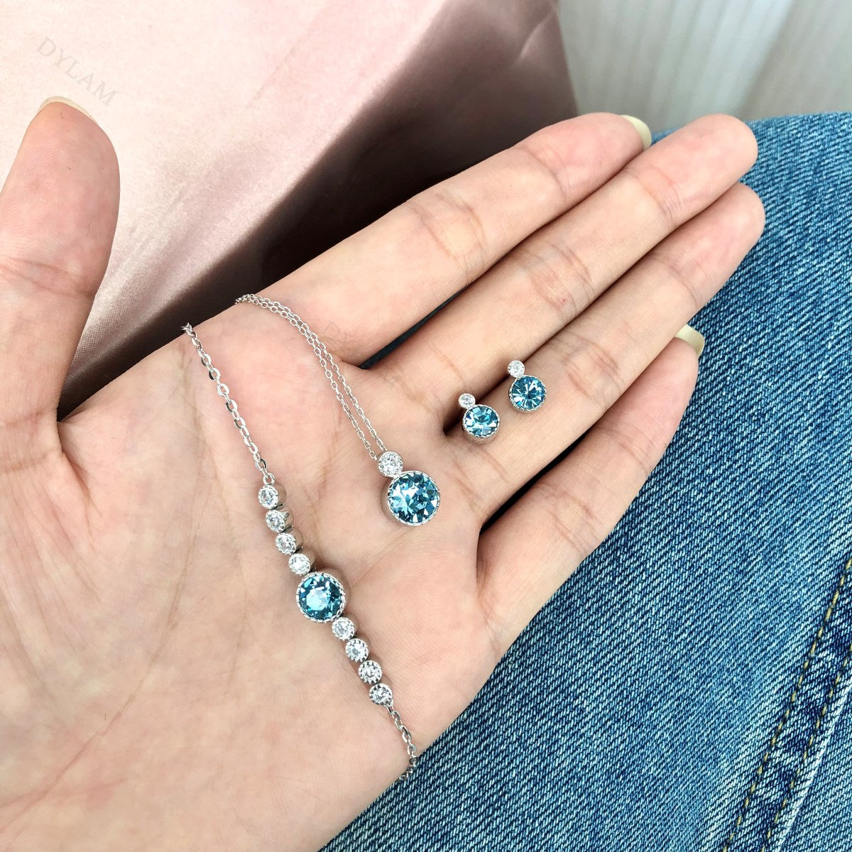 Anyco Bracelet 925 Sterling Silver Violet Pendant Charm Link Chain Austrian Crystal Jade Dainty Solitaire-Bracelets-PEROZ Accessories