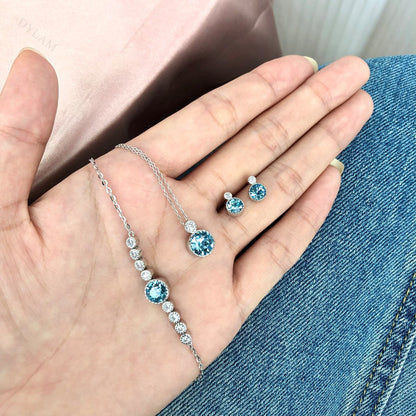 Anyco Bracelet 925 Sterling Silver Violet Pendant Charm Link Chain Austrian Crystal Jade Dainty Solitaire-Bracelets-PEROZ Accessories