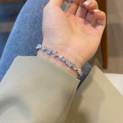 Anyco Bracelet S925 Sterling Silver Rhodium Plated Square Oval Teardrop Shape Zirconia Tennis Bangles-Bracelets-PEROZ Accessories