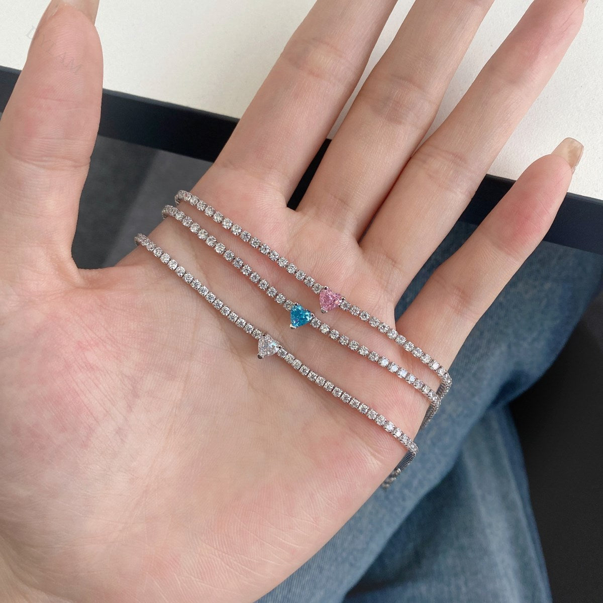 Anyco Bracelet S925 Silver Rhodium Plated 5A Grade Blue Pendant Cubic Zirconia Classic Bracelet Bangles for Women-Bracelets-PEROZ Accessories