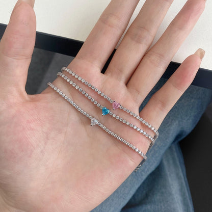 Anyco Bracelet S925 Silver Rhodium Plated 5A Grade Blue Pendant Cubic Zirconia Classic Bracelet Bangles for Women-Bracelets-PEROZ Accessories