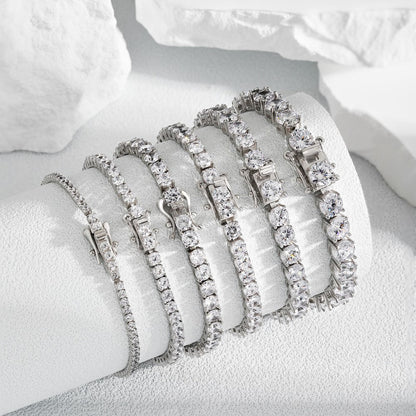 Anyco Bracelet S925 Sterling Silver Rhodium Plated Diamond Round Cut 4mm 5A Cubic Zirconia Tennis Bracelets-Bracelets-PEROZ Accessories
