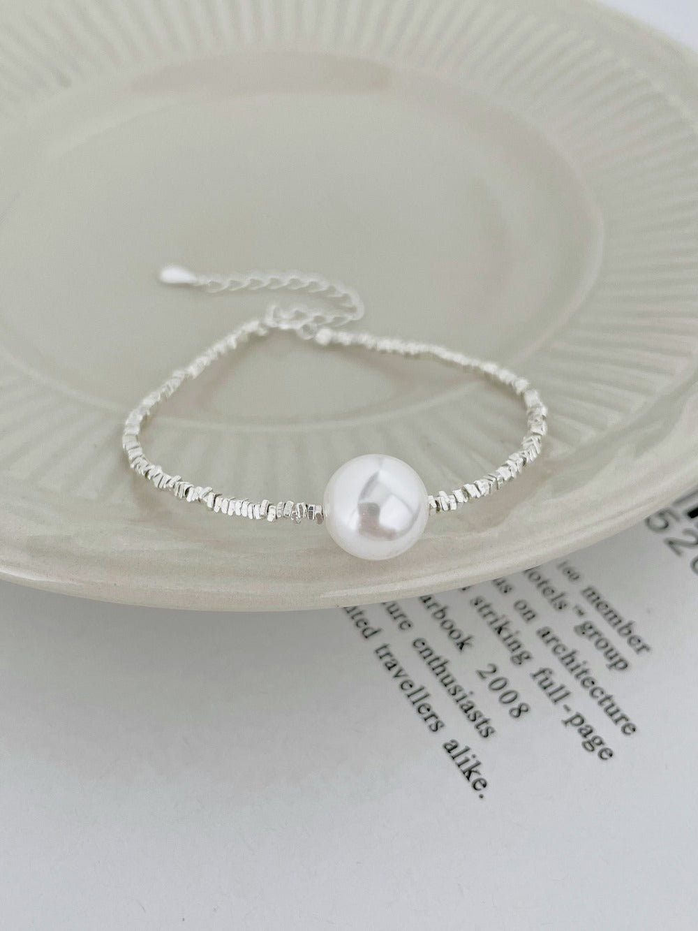 Anyco Bracelet Hypoallergenic S925 Sterling Silver bracelet Rhodium Plated Beaded Shell Pearl Pendant Bracelets for Women-Bracelets-PEROZ Accessories