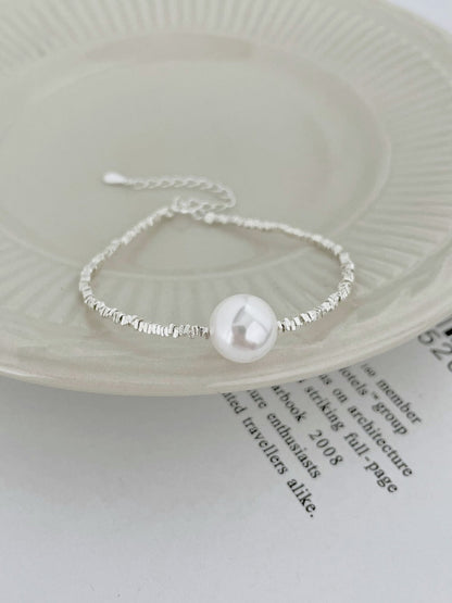 Anyco Bracelet Hypoallergenic S925 Sterling Silver bracelet Rhodium Plated Beaded Shell Pearl Pendant Bracelets for Women-Bracelets-PEROZ Accessories